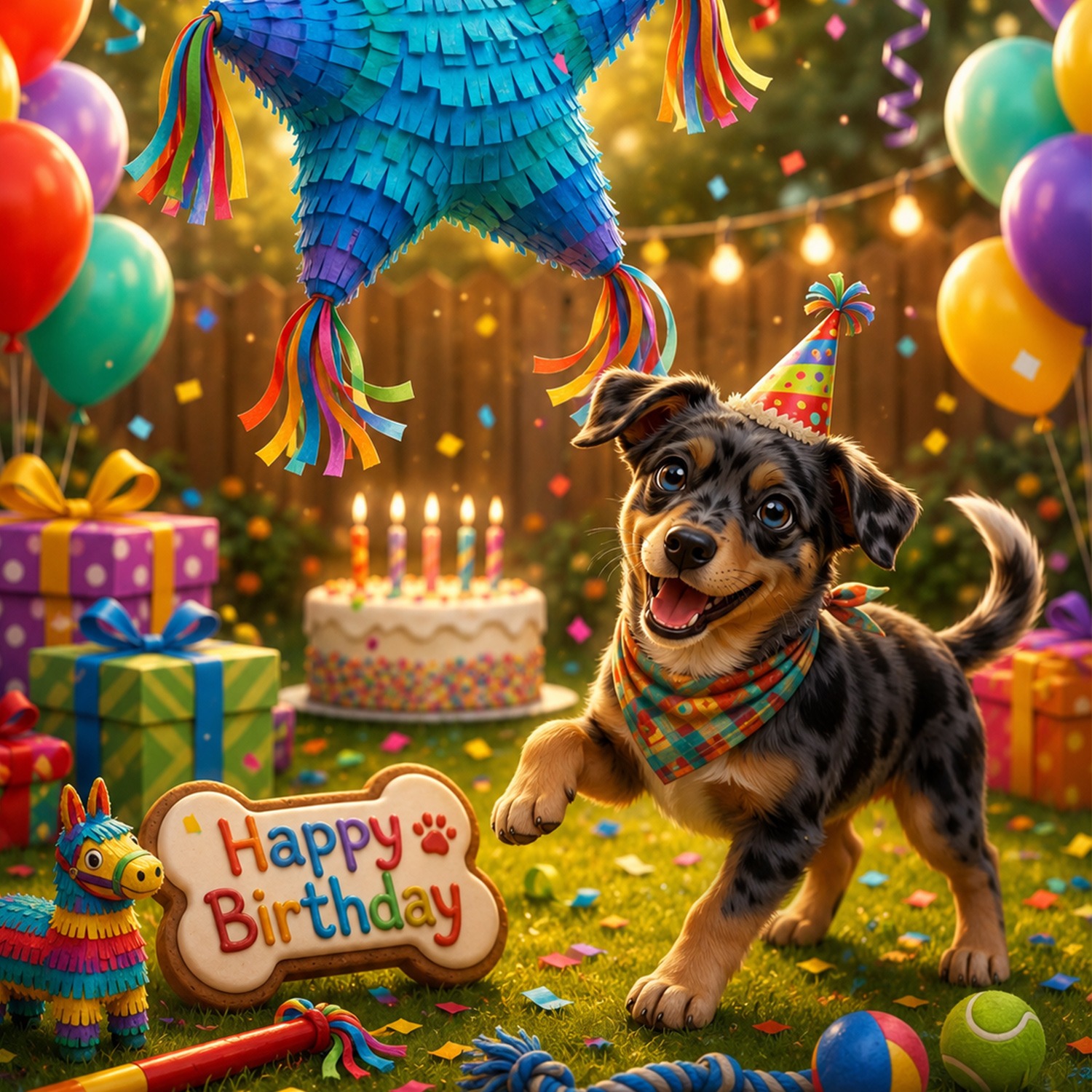 Papasito celebrating a birthday with colorful decorations